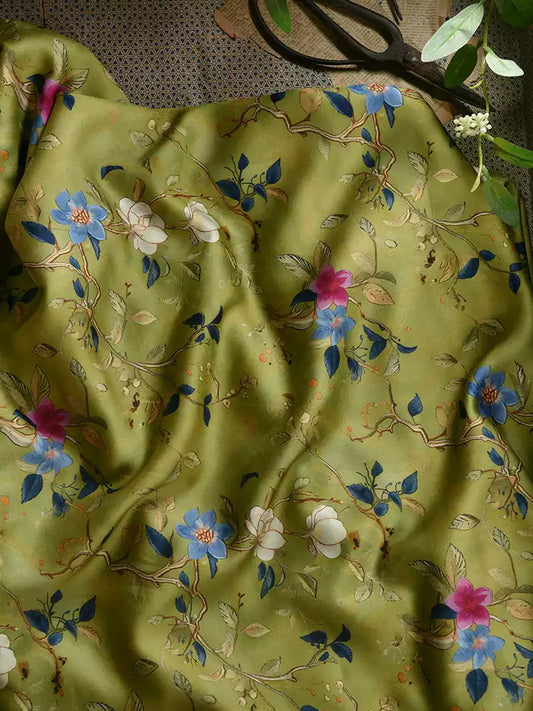 RYRUMENG  - Hight 60 Count Rayon Satin Faux Silk Chinese Style Floral Cheongsam Dress Fabric - 145cm wide by the Yard