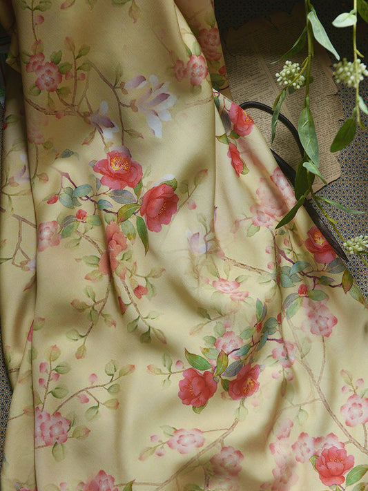 RYSOFTRU - Hight 60 Count Rayon Satin Faux Silk Chinese Style Floral Cheongsam Dress Fabric - 145cm wide by the Yard
