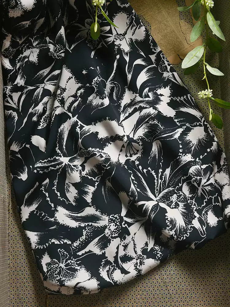 RYMANTUO - Hight 60 Count Rayon Satin Faux Silk Chinese Style Floral Cheongsam Dress Fabric - 145cm wide by the Yard