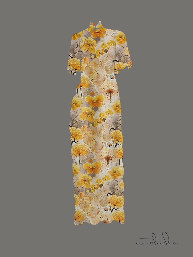 RYFENLIN - Hight 60 Count Rayon Satin Faux Silk Chinese Style Floral Cheongsam Dress Fabric - 145cm wide by the Yard