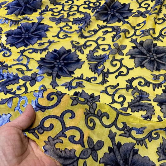 YELLAN - Semi-sheer with a Draping Effect Hot Stamping Sheer Burnout Silk Velvet Satin Fabric - 110cm wide by the Yard