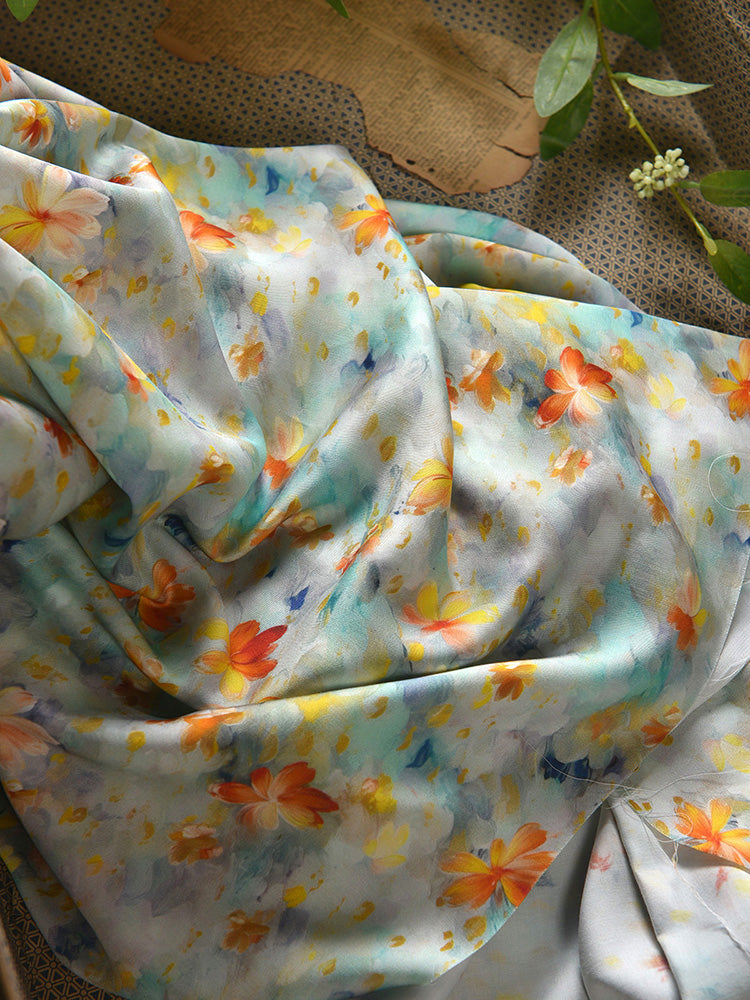 RYHUAXII  - Hight 60 Count Rayon Satin Faux Silk Chinese Style Floral Cheongsam Dress Fabric - 145cm wide by the Yard