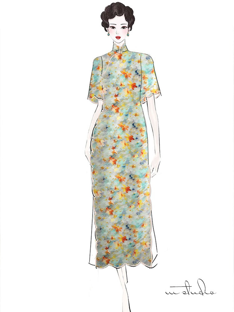 RYHUAXII  - Hight 60 Count Rayon Satin Faux Silk Chinese Style Floral Cheongsam Dress Fabric - 145cm wide by the Yard
