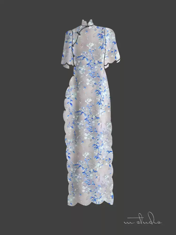 RYRUXUEE  - Hight 60 Count Rayon Satin Faux Silk Chinese Style Floral Cheongsam Dress Fabric - 145cm wide by the Yard