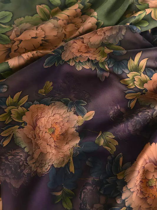 RYXIYANG- Hight 60 Count Rayon Satin Faux Silk Chinese Style Floral Cheongsam Dress Fabric - 145cm wide by the Yard