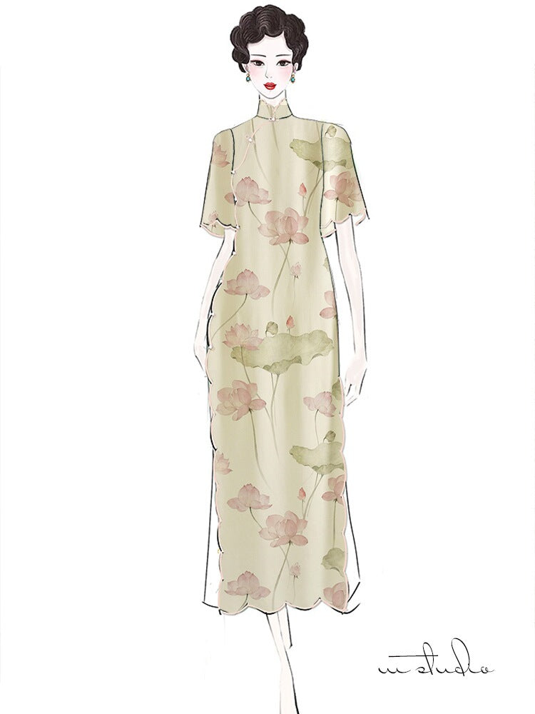 RYHEEYIU  - Hight 60 Count Rayon Satin Faux Silk Chinese Style Floral Cheongsam Dress Fabric - 145cm wide by the Yard