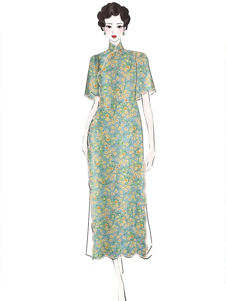 RYQINSAN - Hight 60 Count Rayon Satin Faux Silk Chinese Style Floral Cheongsam Dress Fabric - 145cm wide by the Yard