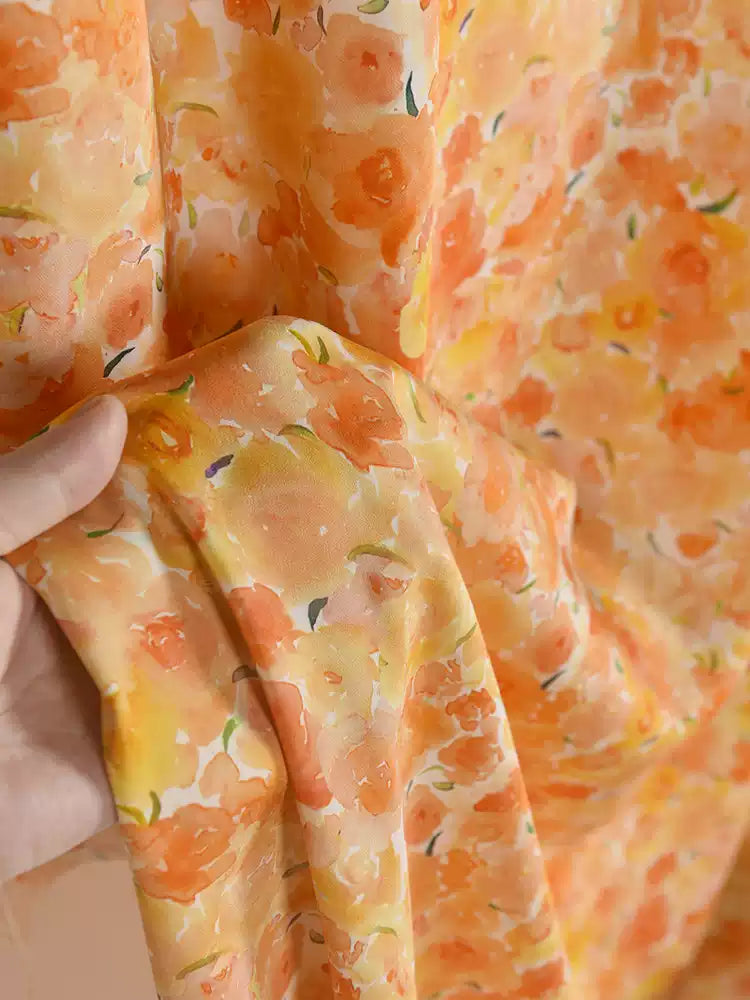 RYJIUXIA - Hight 60 Count Rayon Satin Faux Silk Chinese Style Floral Cheongsam Dress Fabric - 145cm wide by the Yard