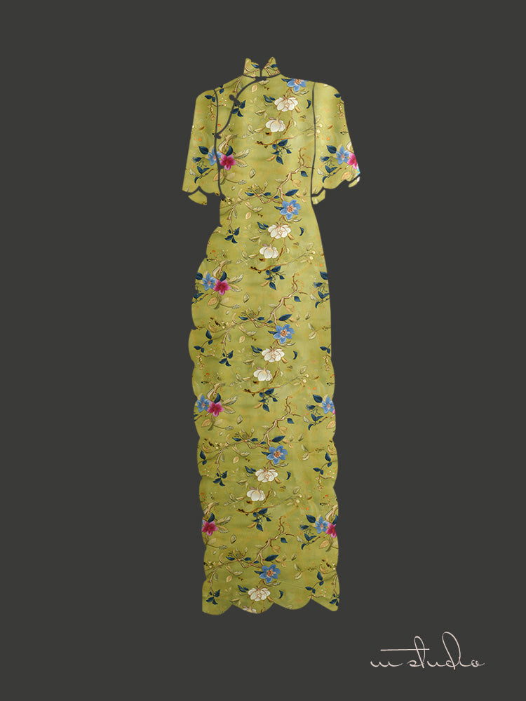 RYRUMENG  - Hight 60 Count Rayon Satin Faux Silk Chinese Style Floral Cheongsam Dress Fabric - 145cm wide by the Yard