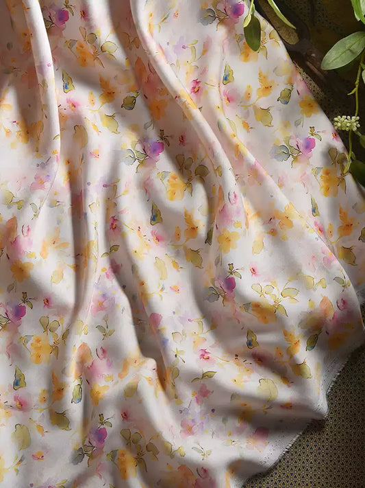 RYHUANXI - Hight 60 Count Rayon Satin Faux Silk Chinese Style Floral Cheongsam Dress Fabric - 145cm wide by the Yard