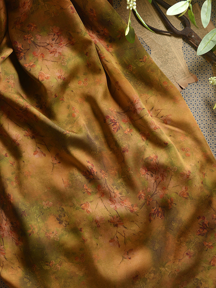 RYQIUXII - Hight 60 Count Rayon Satin Faux Silk Chinese Style Floral Cheongsam Dress Fabric - 145cm wide by the Yard