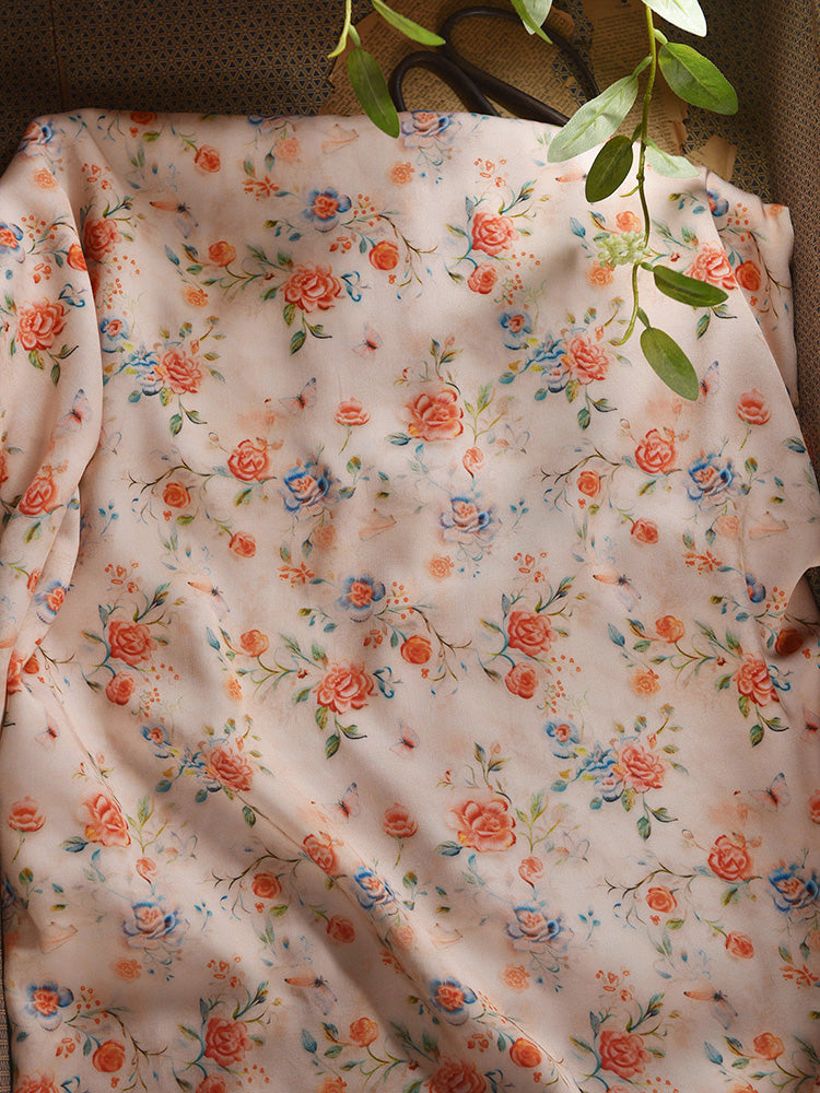 RYHUAJIO - Hight 60 Count Rayon Satin Faux Silk Chinese Style Floral Cheongsam Dress Fabric - 145cm wide by the Yard