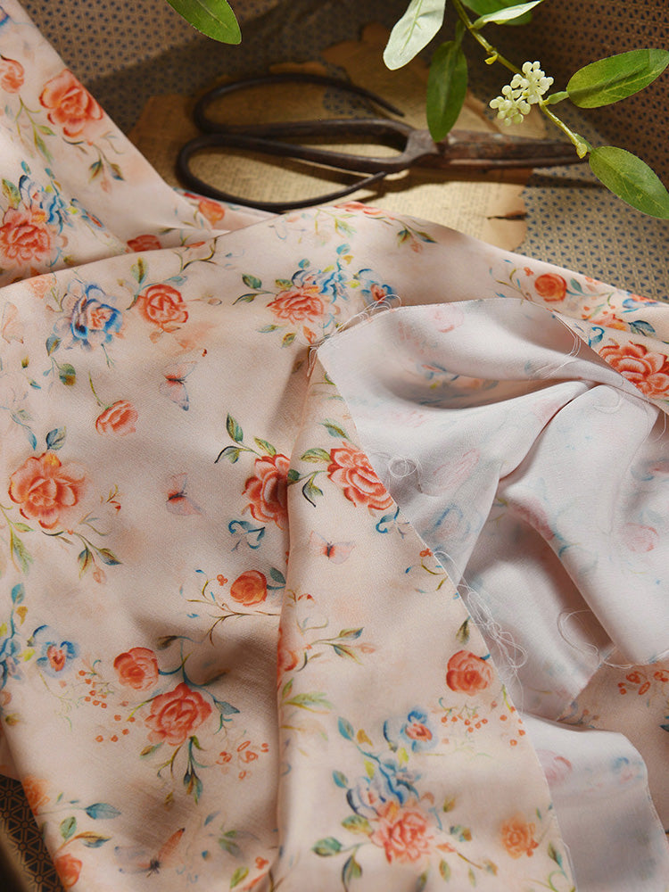 RYHUAJIO - Hight 60 Count Rayon Satin Faux Silk Chinese Style Floral Cheongsam Dress Fabric - 145cm wide by the Yard