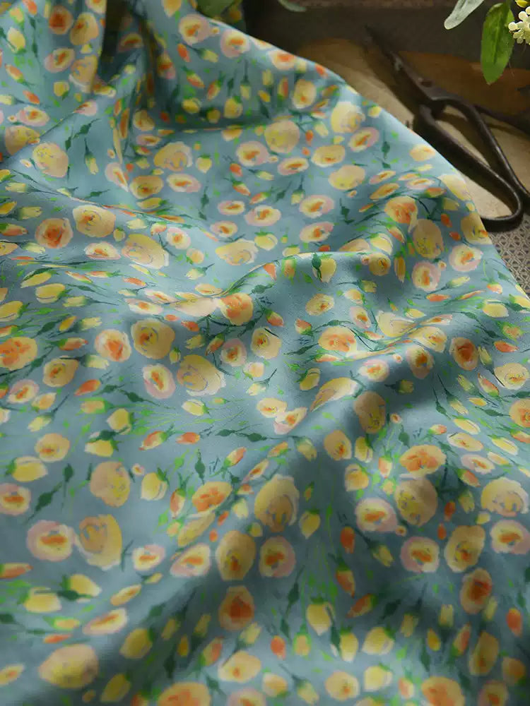 RYQINSAN - Hight 60 Count Rayon Satin Faux Silk Chinese Style Floral Cheongsam Dress Fabric - 145cm wide by the Yard