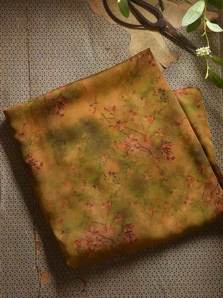 RYQIUXII - Hight 60 Count Rayon Satin Faux Silk Chinese Style Floral Cheongsam Dress Fabric - 145cm wide by the Yard