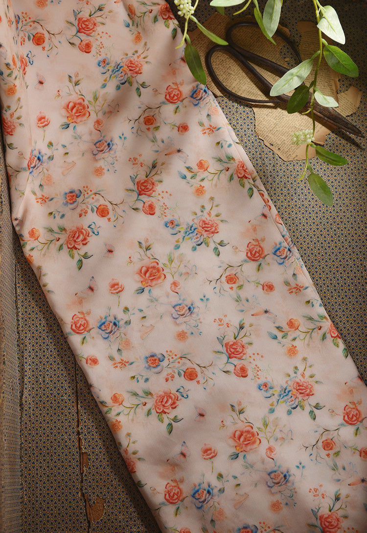 RYHUAJIO - Hight 60 Count Rayon Satin Faux Silk Chinese Style Floral Cheongsam Dress Fabric - 145cm wide by the Yard