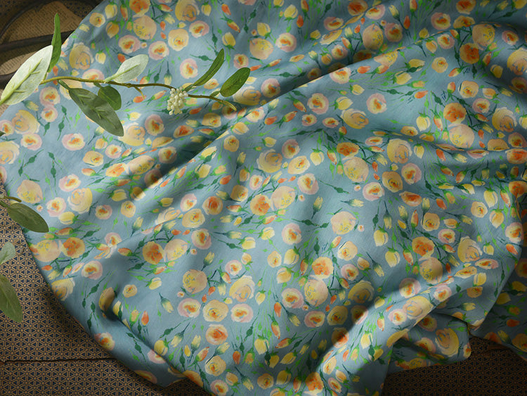 RYQINSAN - Hight 60 Count Rayon Satin Faux Silk Chinese Style Floral Cheongsam Dress Fabric - 145cm wide by the Yard