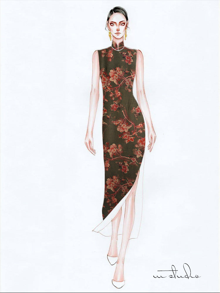RYLINSEN- Hight 60 Count Rayon Satin Faux Silk Chinese Style Floral Cheongsam Dress Fabric - 145cm wide by the Yard