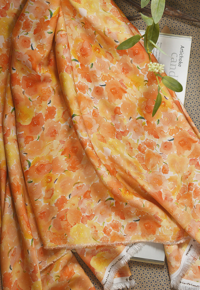 RYJIUXIA - Hight 60 Count Rayon Satin Faux Silk Chinese Style Floral Cheongsam Dress Fabric - 145cm wide by the Yard