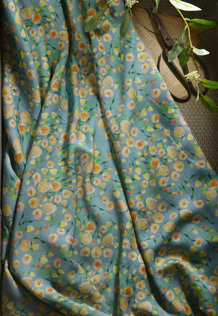 RYQINSAN - Hight 60 Count Rayon Satin Faux Silk Chinese Style Floral Cheongsam Dress Fabric - 145cm wide by the Yard