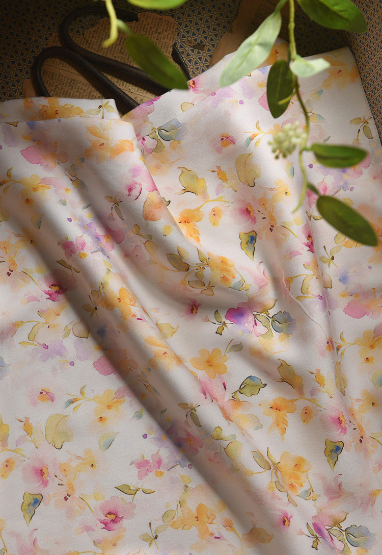 RYHUANXI - Hight 60 Count Rayon Satin Faux Silk Chinese Style Floral Cheongsam Dress Fabric - 145cm wide by the Yard