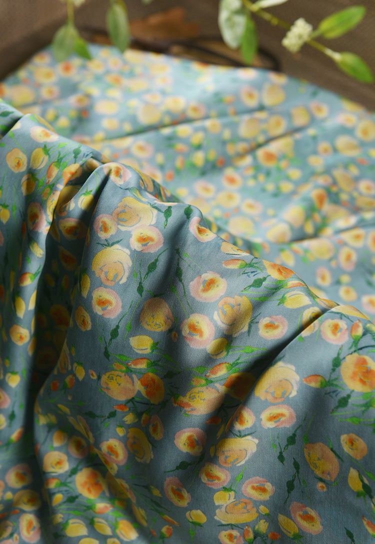 RYQINSAN - Hight 60 Count Rayon Satin Faux Silk Chinese Style Floral Cheongsam Dress Fabric - 145cm wide by the Yard