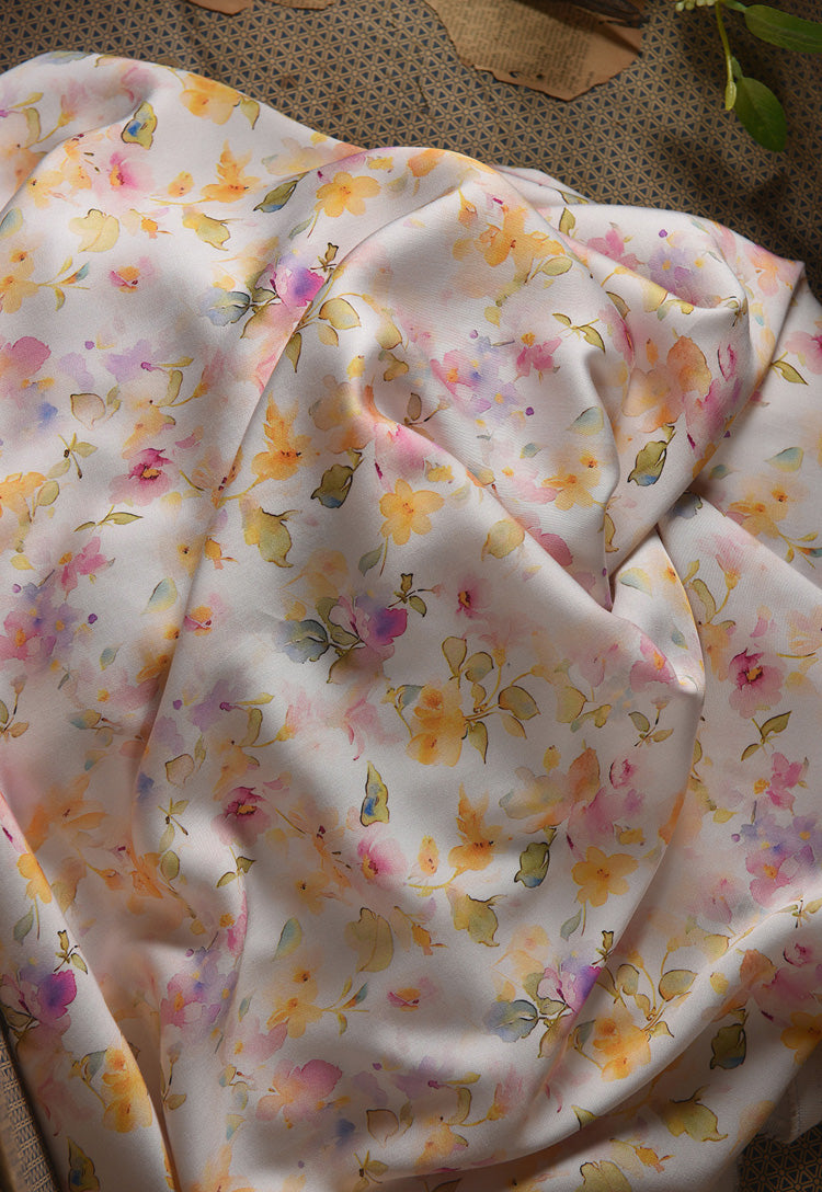 RYHUANXI - Hight 60 Count Rayon Satin Faux Silk Chinese Style Floral Cheongsam Dress Fabric - 145cm wide by the Yard