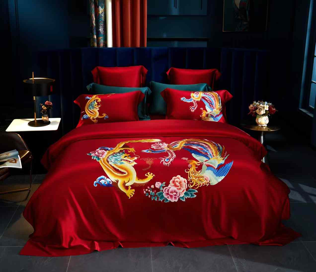 FENGWU - Embroidered Phoniex Silk Bedding Set