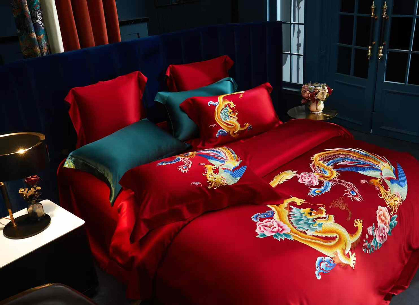 FENGWU - Embroidered Phoniex Silk Bedding Set