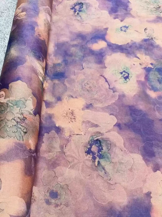 YUNRSX - Handmade 25 Momme HUALUO Jacquard Mud Silk Fabric (Openwork texture) - 114cm by the Yard