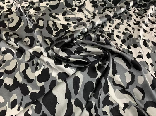 BAOWIN - 19 Momme White Leopard Pattern Digital Print Stretch Silk Satin Fabric - 108cm wide by the Yard