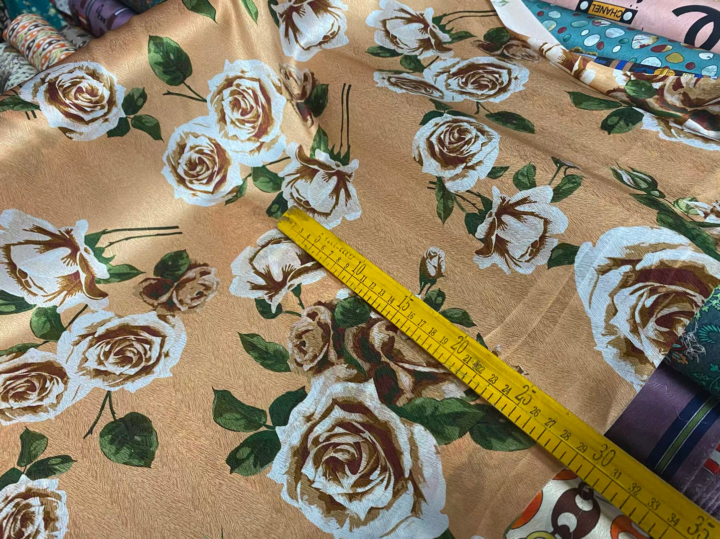 BIGDAM - 22 Momme Big Peony Pattern Digital Print Sangbo Stretch Silk Satin Fabric - 108cm wide by the Yard