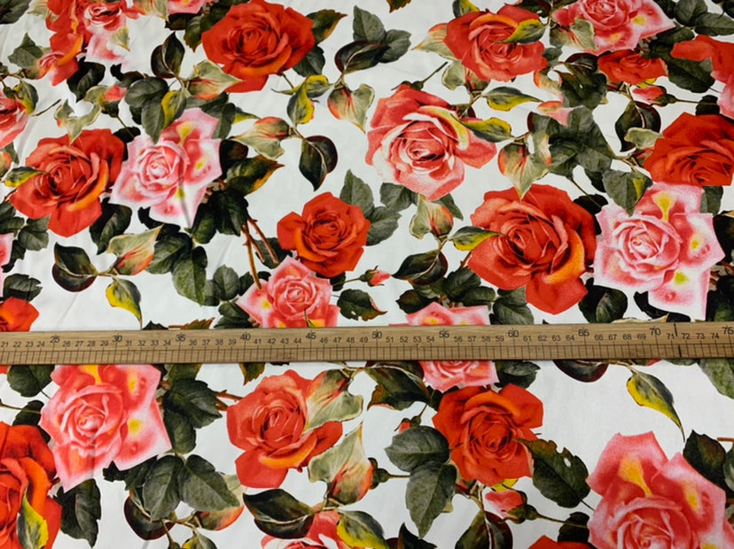 BIMEIG - 19 Momme Big Rose  Pattern Digital Print Stretch Silk Satin Fabric - 108cm wide by the Yard