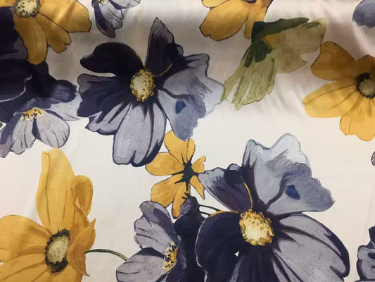 CHDAFL - 19 Momme Flowers Pattern Digital Print Stretch Silk Satin Fabric - 108cm wide by the Yard