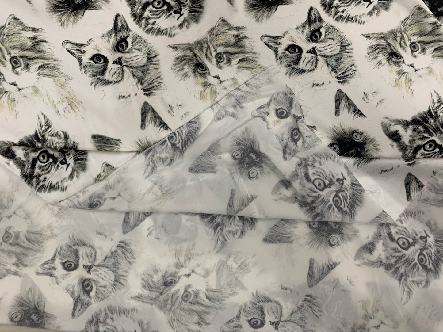CUTMAO - 19 Momme Elegant and Cool cat Portrait on White background Pattern Digital Print Stretch Silk Satin Fabric - 108cm wide by the Yard