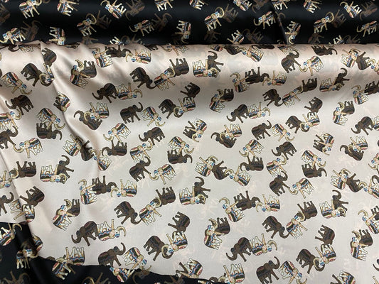 DAELEP - 19 Momme Elephant Pattern Digital Print Stretch Silk Satin Fabric - 140cm wide by the Yard