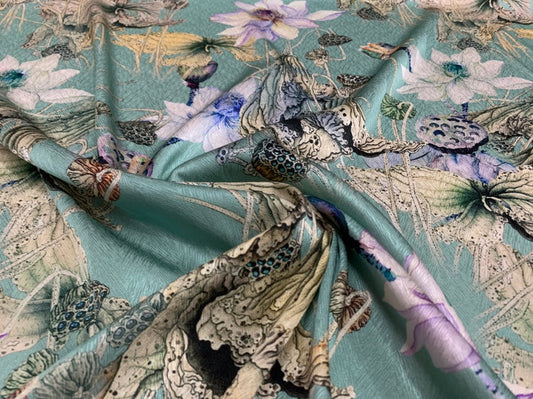 DANLVH - 19 Momme Flowers Pattern Digital Print Stretch Silk Satin Fabric - 108cm wide by the Yard