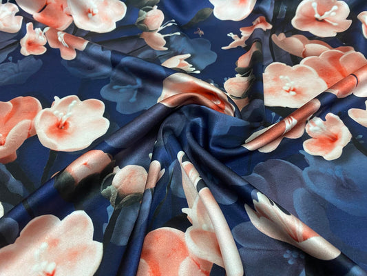 DOFANH - 19 Momme Big Flower Pattern Digital Print Stretch Silk Satin Fabric - 108cm wide by the Yard