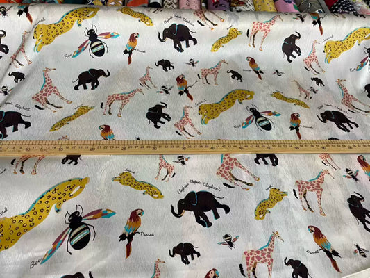 DONWUX - 19 Momme Cartoon Animals Pattern Digital Print Stretch Silk Satin Fabric - 140cm wide by the Yard