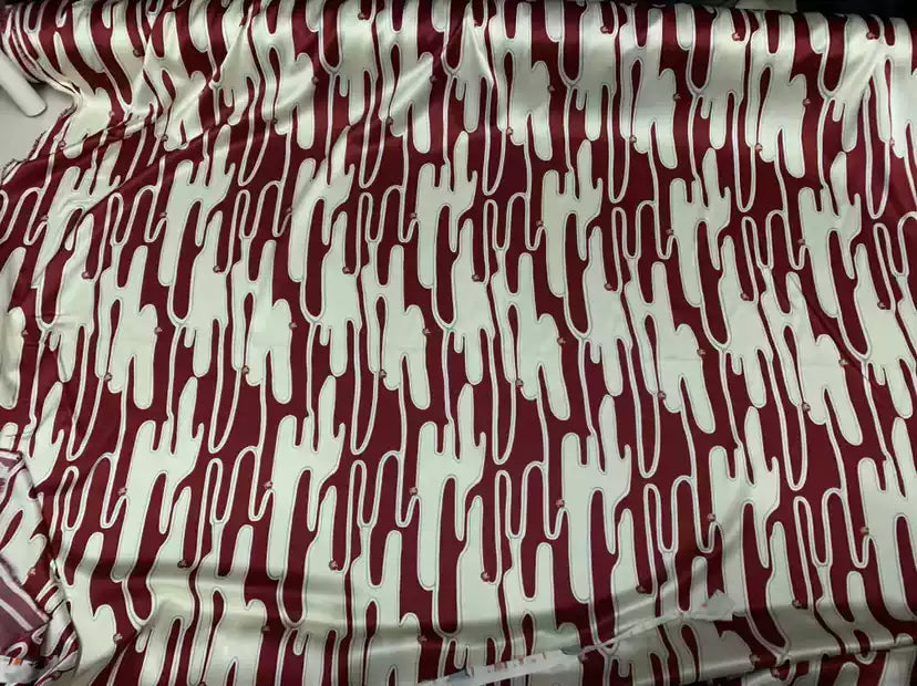 FASIBG - 19 Momme Retro Style Irregular Pattern Digital Print Stretch Silk Satin Fabric - 140cm wide by the Yard