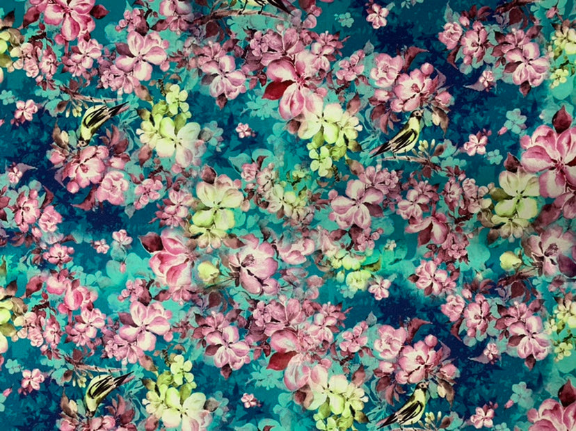 FASRMH - 19 Momme Romantic Floral Pattern Digital Print Stretch Silk Satin Fabric - 108cm wide by the Yard