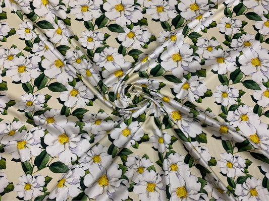 FUGSUI - 19 Momme Light Luxury Retro fFloral Pattern Digital Print Stretch Silk Satin Fabric - 140cm wide by the Yard