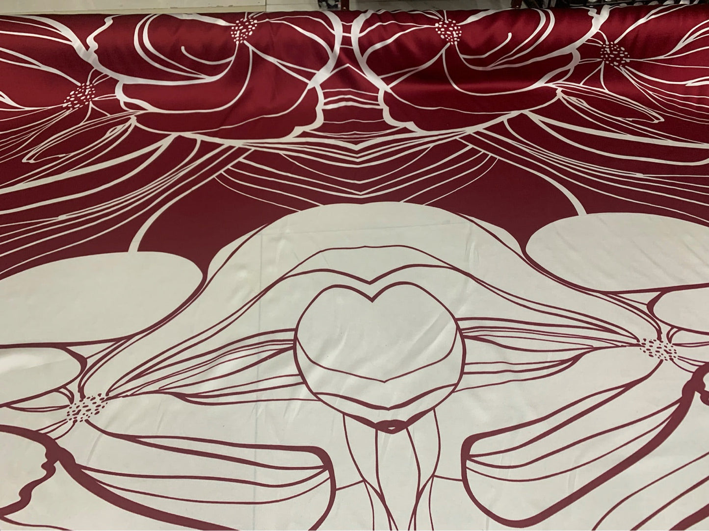 GADING - 19 Momme White and Red Color Matching Pattern Digital Print Stretch Silk Satin Fabric - 140cm wide by the Yard