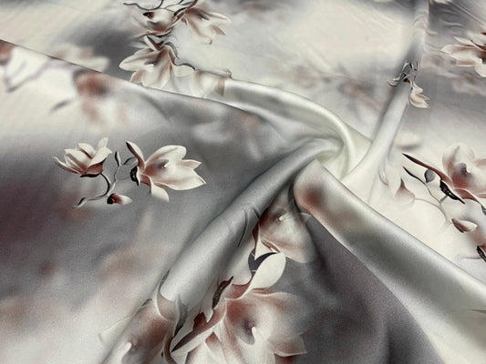 HUASHB - 19 Momme Flowers Pattern Digital Print Stretch Silk Satin Fabric - 108cm wide by the Yard