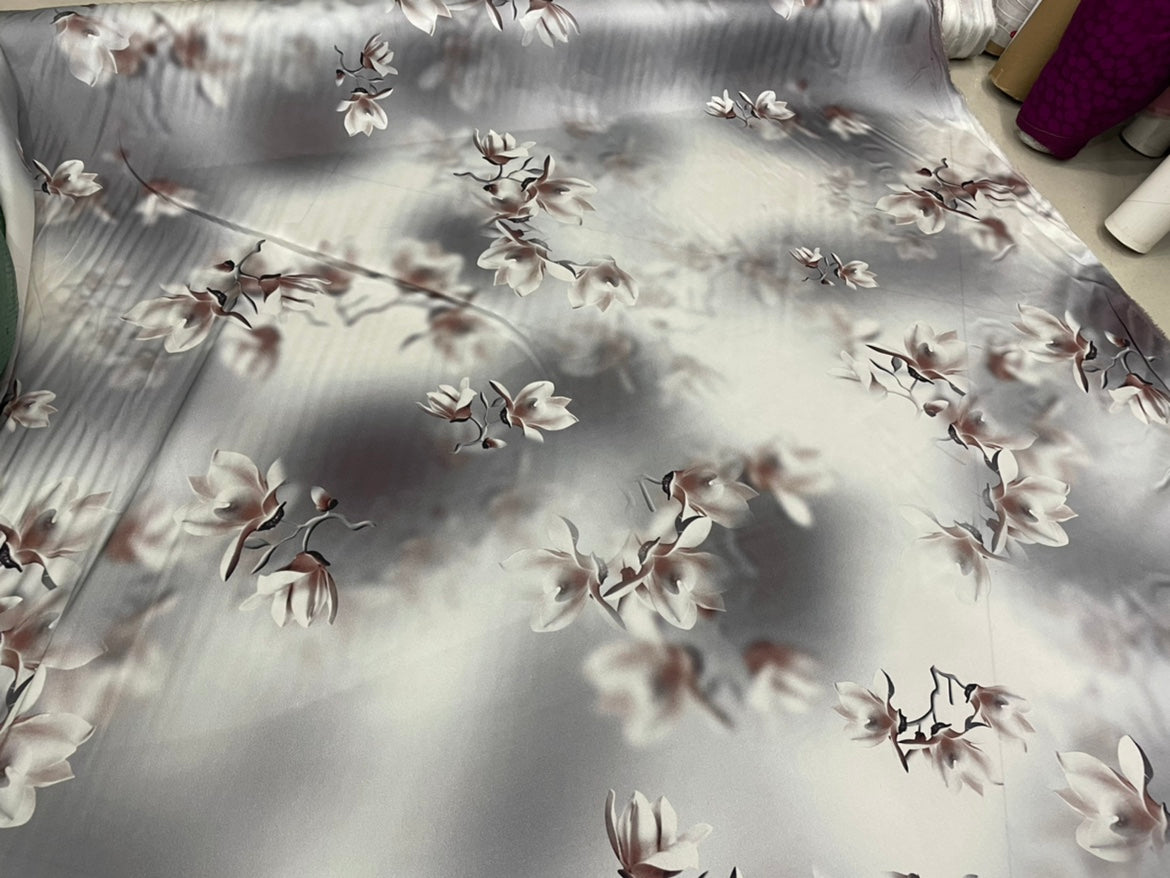 HUASHB - 19 Momme Flowers Pattern Digital Print Stretch Silk Satin Fabric - 108cm wide by the Yard