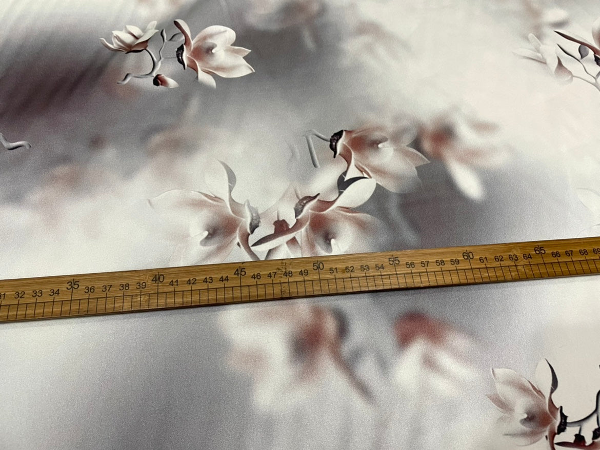 HUASHB - 19 Momme Flowers Pattern Digital Print Stretch Silk Satin Fabric - 108cm wide by the Yard