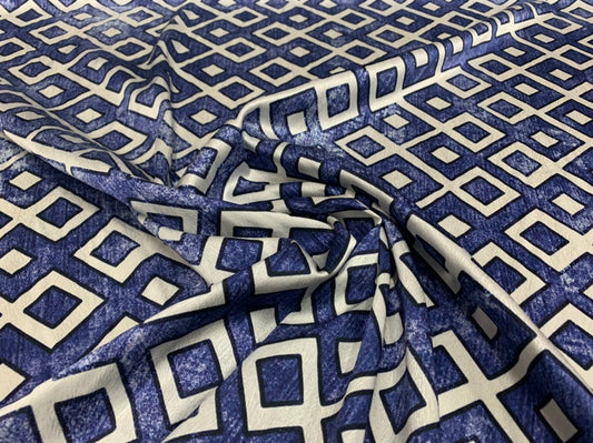 JFANGE - 19 Momme Block Pattern Digital Print Stretch Silk Satin Fabric - 108cm wide by the Yard