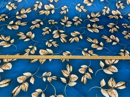 LABLUE - 19 Momme Blue Leaves Pattern Digital Print Stretch Silk Satin Fabric - 140cm wide by the Yard