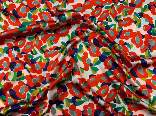 LITSUFA - 19 Momme Flowers Pattern Digital Print Stretch Silk Satin Fabric - 140cm wide by the Yard