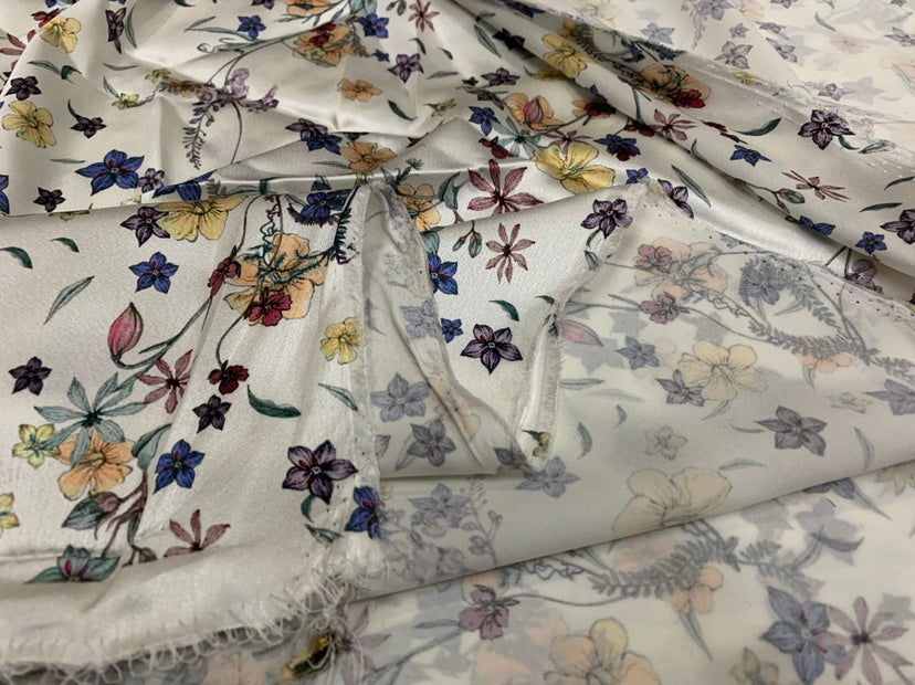 LITYSU - 19 Momme Flowers Pattern Digital Print Stretch Silk Satin Fabric - 108cm wide by the Yard